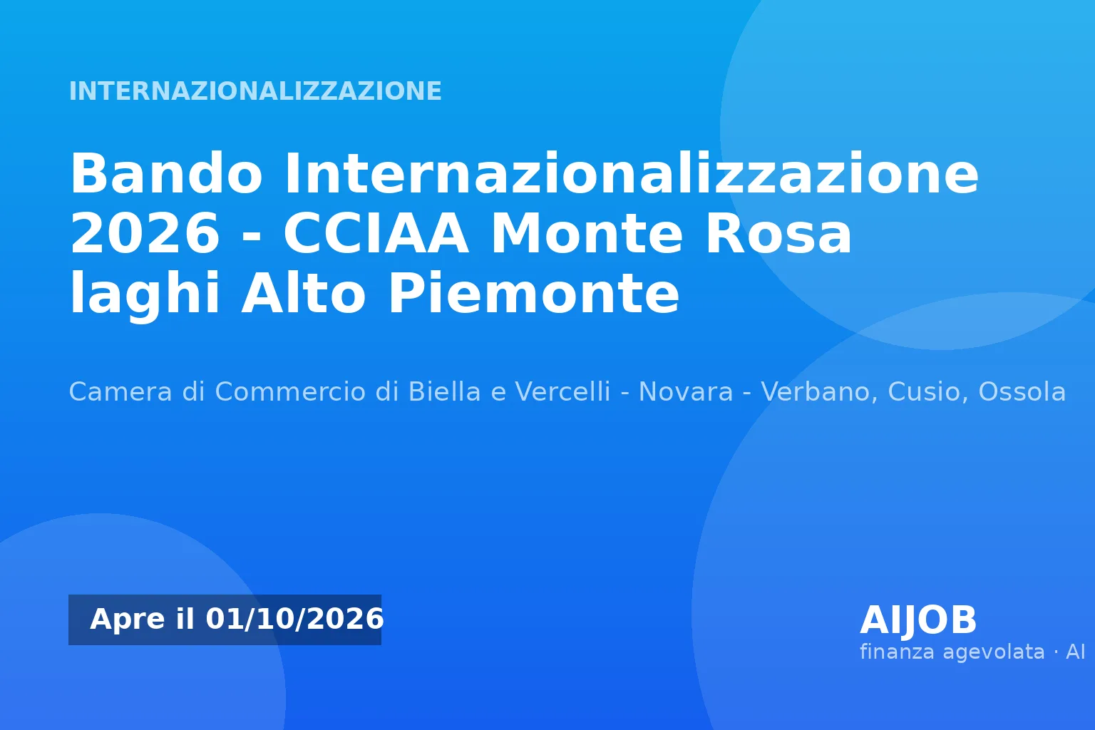 Bando Internazionalizzazione 2026 della CCIAA Monte Rosa Laghi Alto Piemonte