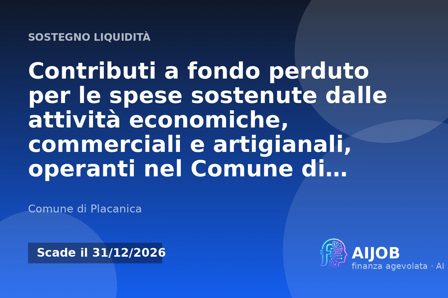 Contributi a fondo perduto Comune di Placanica per attività economiche 2021