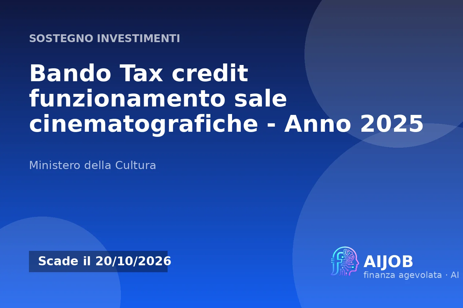 Tax credit funzionamento sale cinematografiche 2025: domande dal 21 settembre 2026