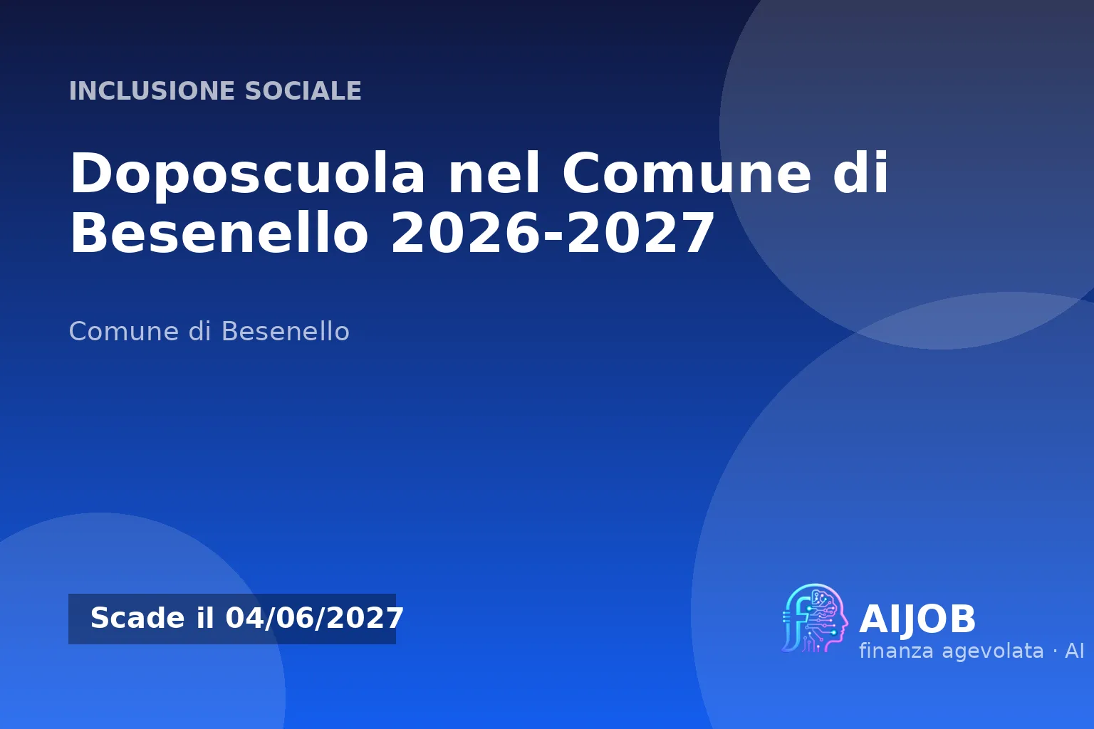 Doposcuola Besenello 2026-2027: contributo per enti del terzo settore